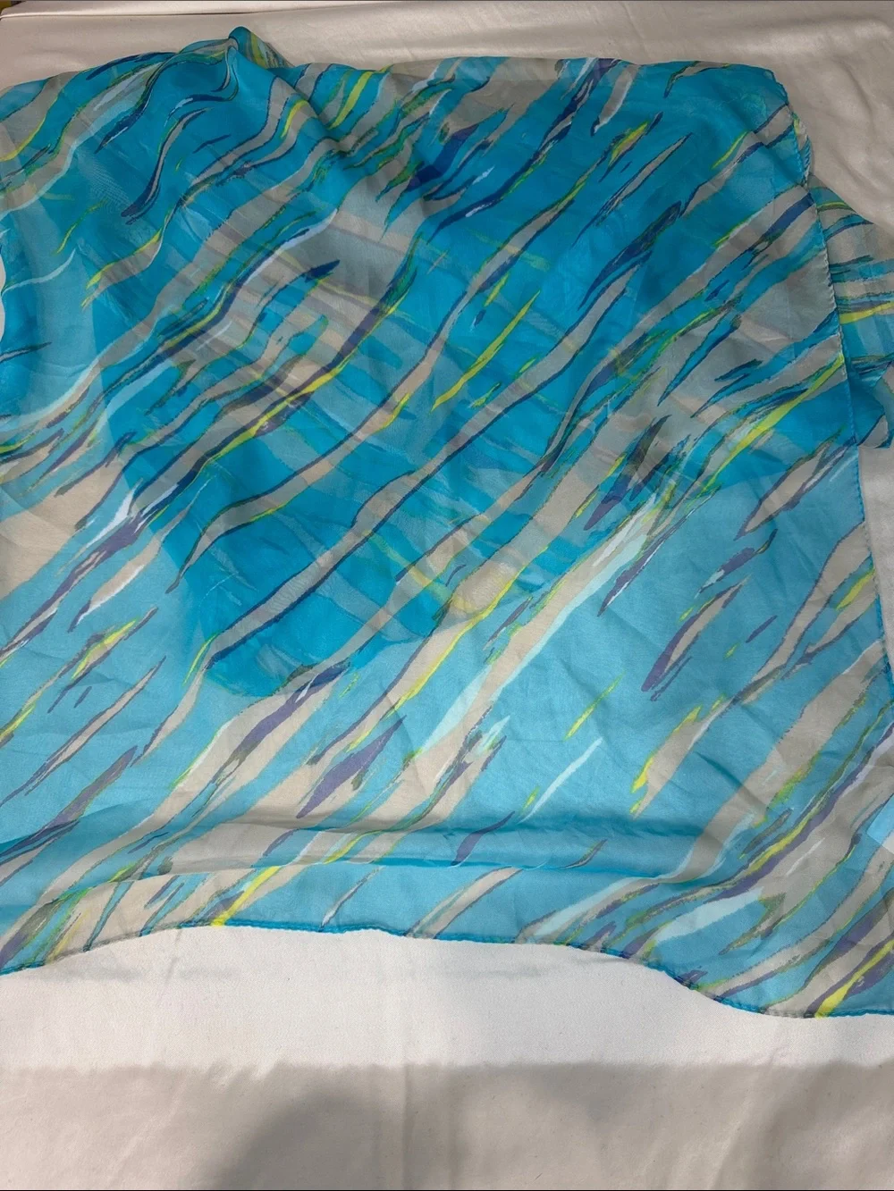 Bright Blue Patterned Sheer Scarf 70”x20”